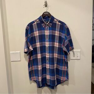 RALPH LAUREN Blake Short Sleeve Shirt Men's sz large preppy 100% cotton plaid